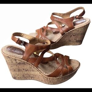 BOC Born Concept Cork Wedge Sandals Brygida Brown Leather Straps